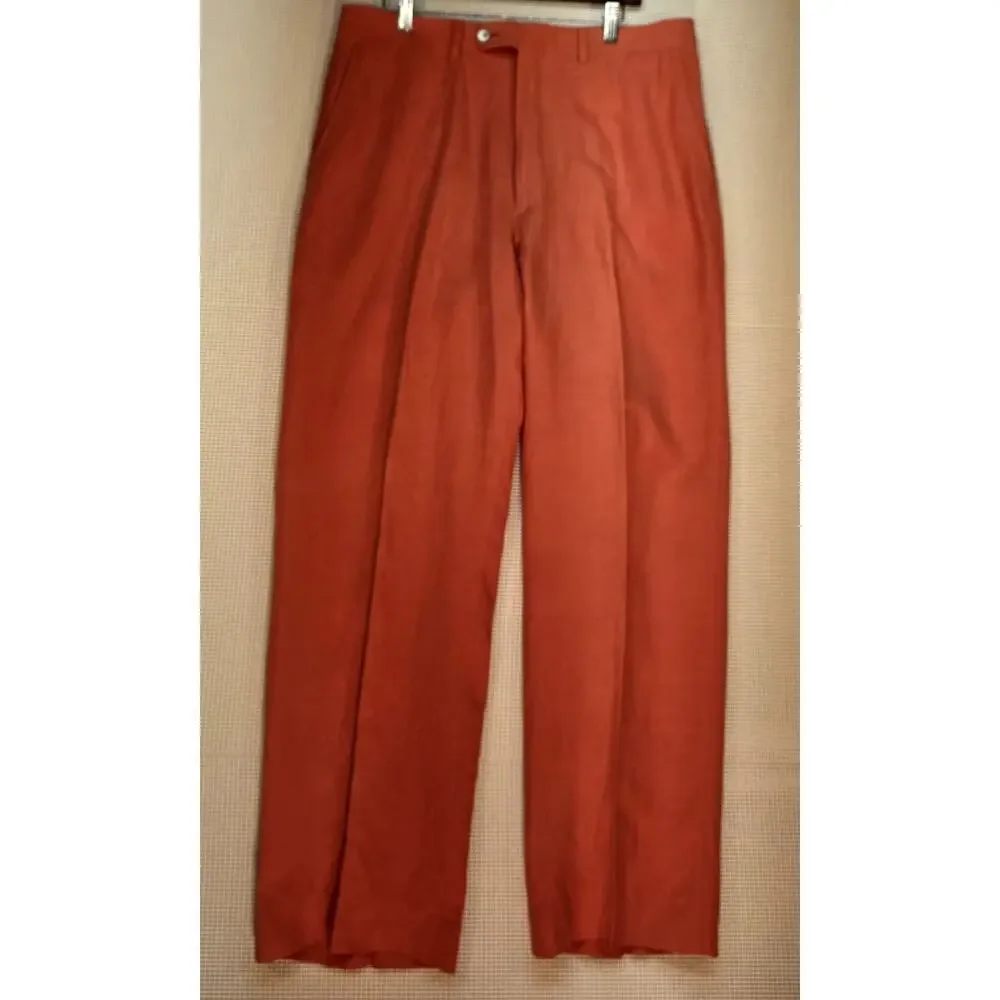 Crittenden Rawlings Mens Silk Linen Dress Pants Coral Salmon Pink Pleated 36
